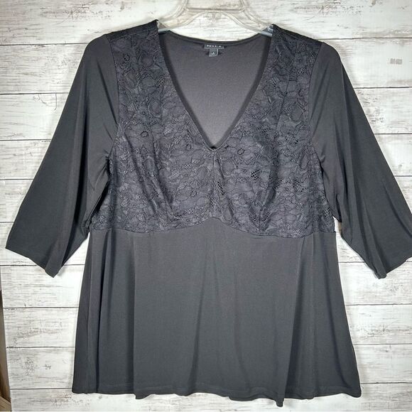 Torrid Flare Lace Overlay 3/4 Sleeve Black Holiday Party Top 2X - Picture 1 of 8